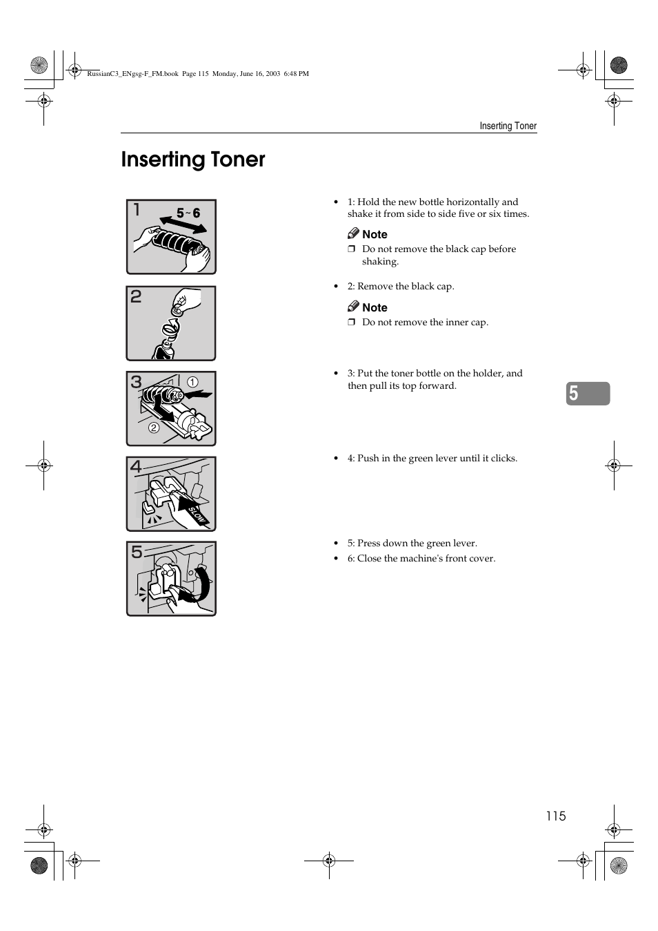 5inserting toner | Savin 2022 User Manual | Page 127 / 188