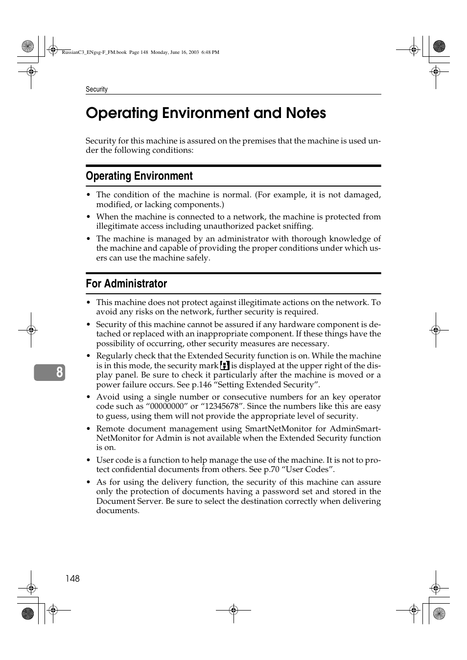 Operating environment, For administrator | Savin 2022 User Manual | Page 160 / 188