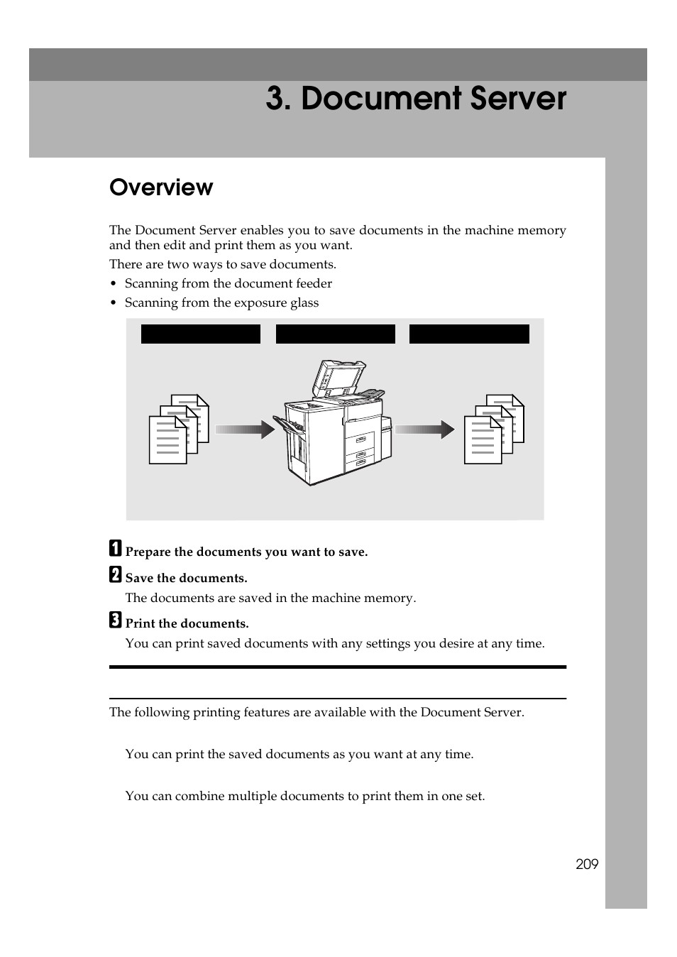 Document server, Overview, Document server features | Savin 2555 User Manual | Page 2 / 96