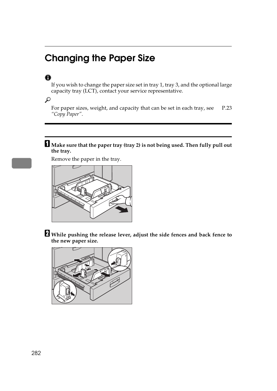 5changing the paper size, Changing the paper size in tray 2 | Savin 2555 User Manual | Page 75 / 96