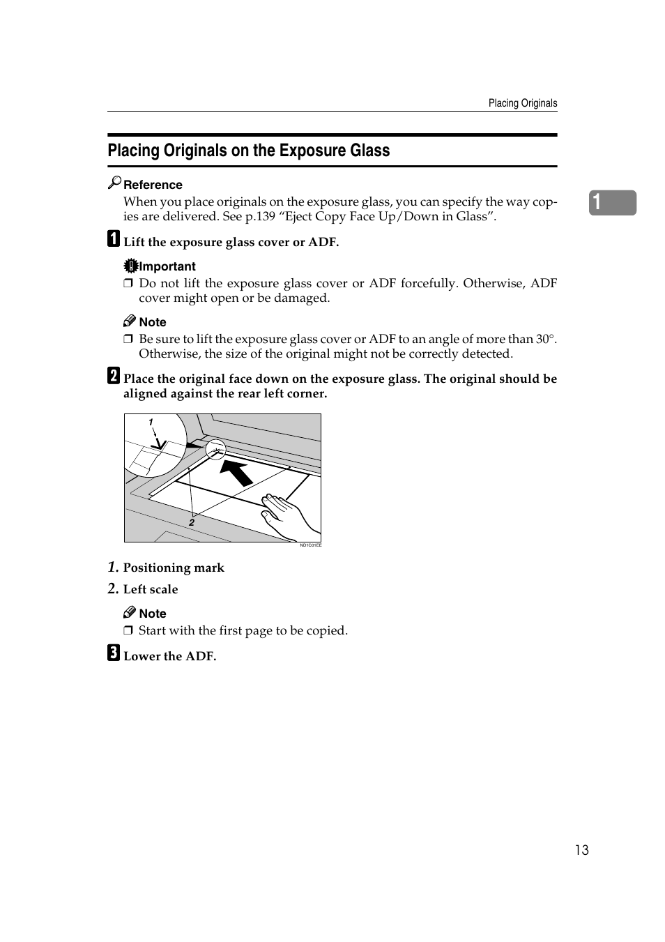 Placing originals on the exposure glass | Savin 4090 User Manual | Page 23 / 81