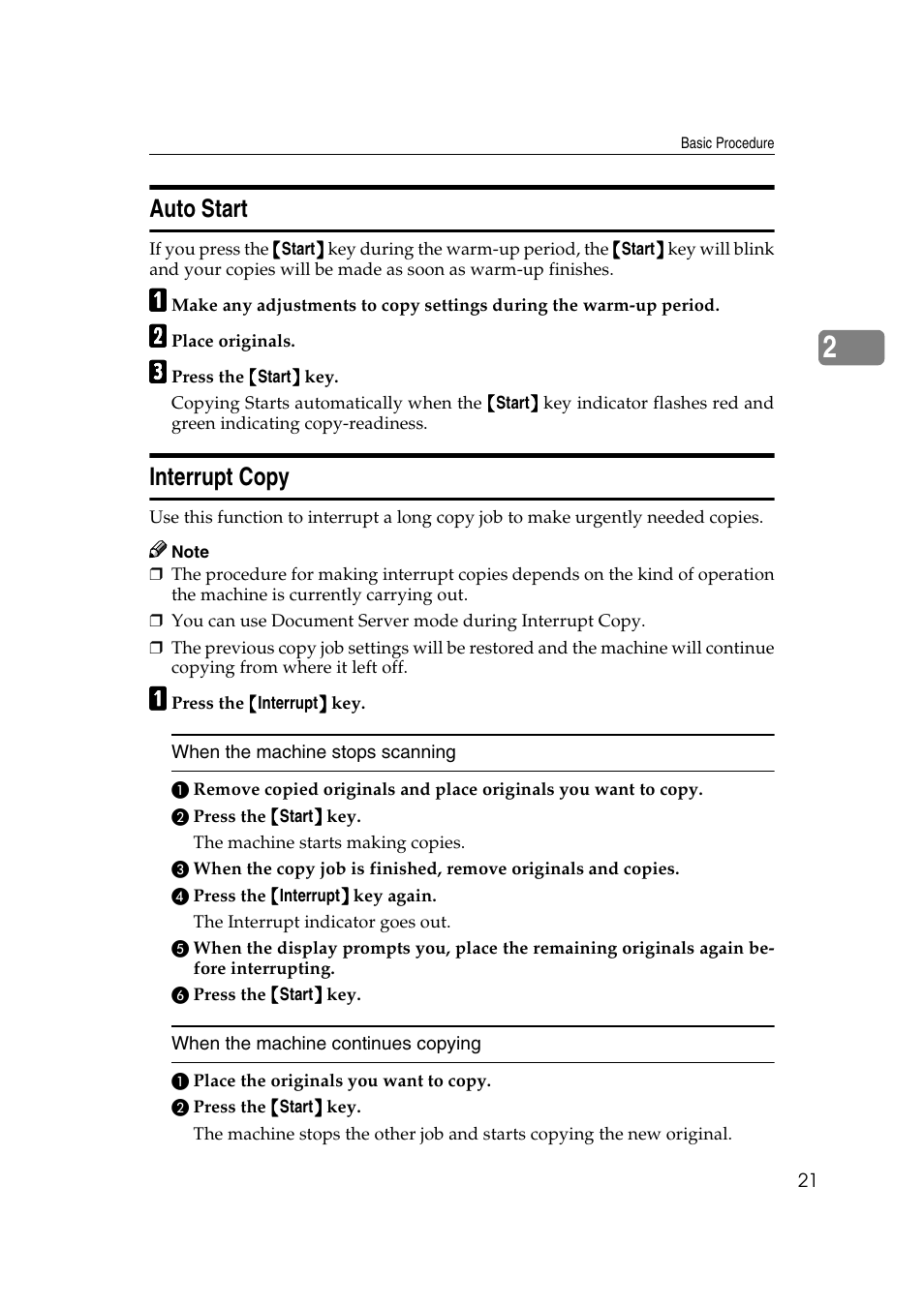 Auto start, Interrupt copy | Savin 4090 User Manual | Page 31 / 81