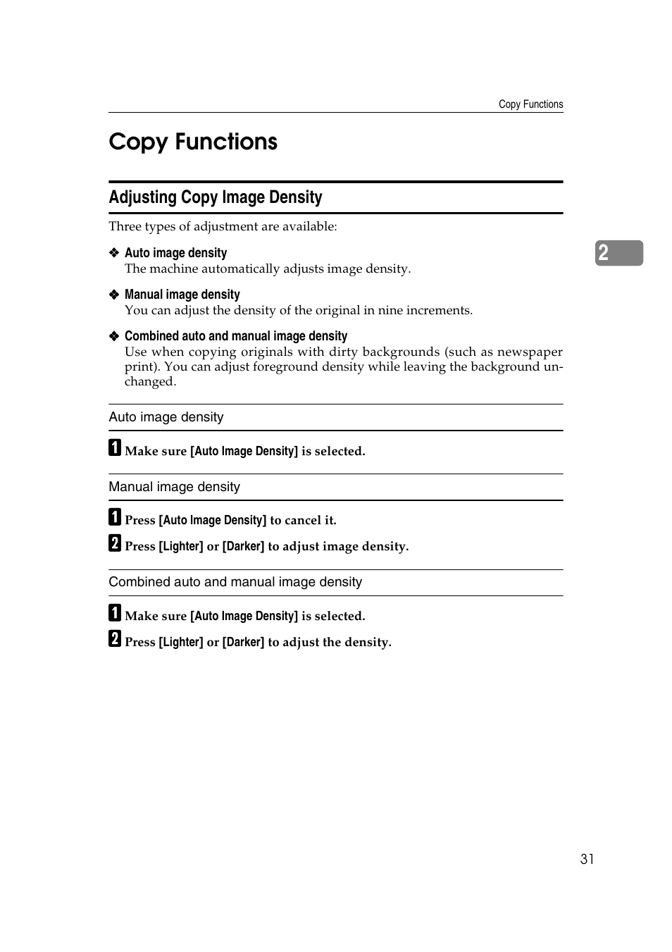 2copy functions, Adjusting copy image density | Savin 4090 User Manual | Page 41 / 81