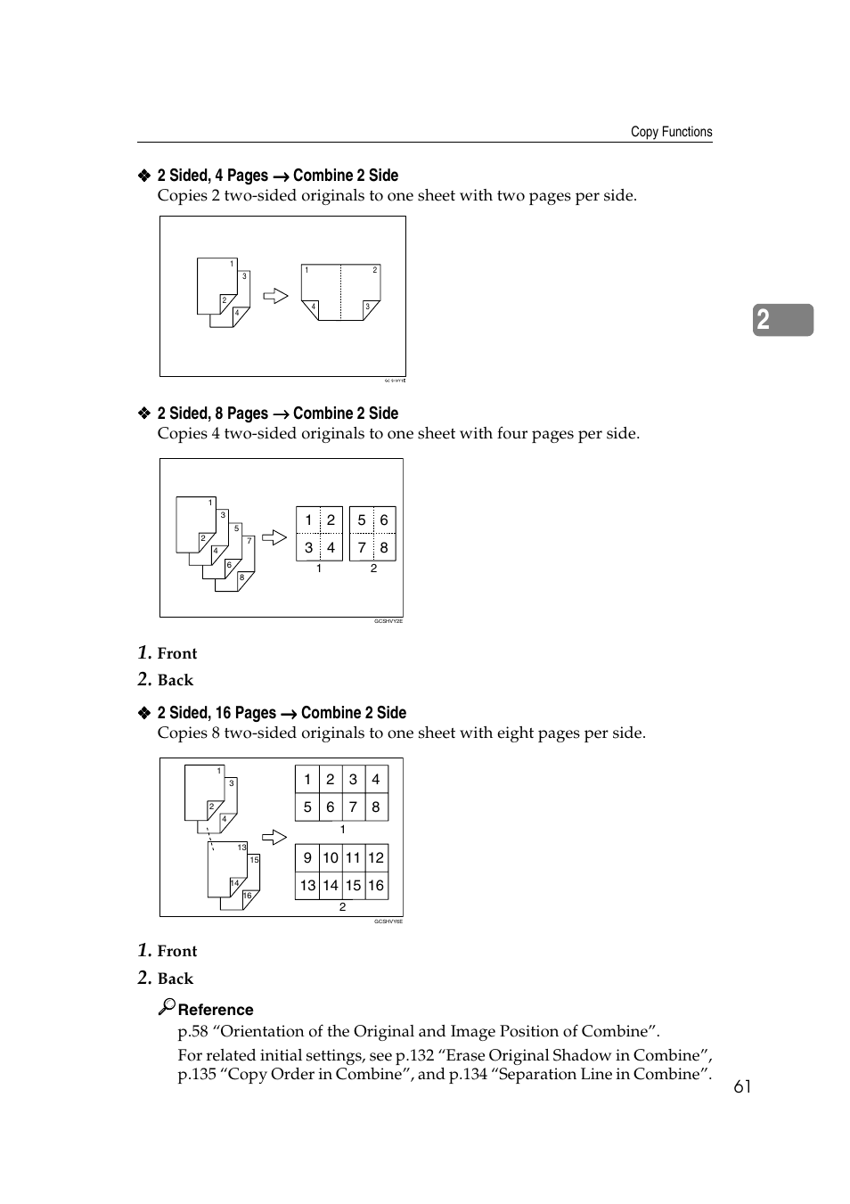 2 sided, 4 pages → → → → combine 2 side, 2 sided, 8 pages → → → → combine 2 side, 2 sided, 16 pages → → → → combine 2 side | Savin 4090 User Manual | Page 71 / 81