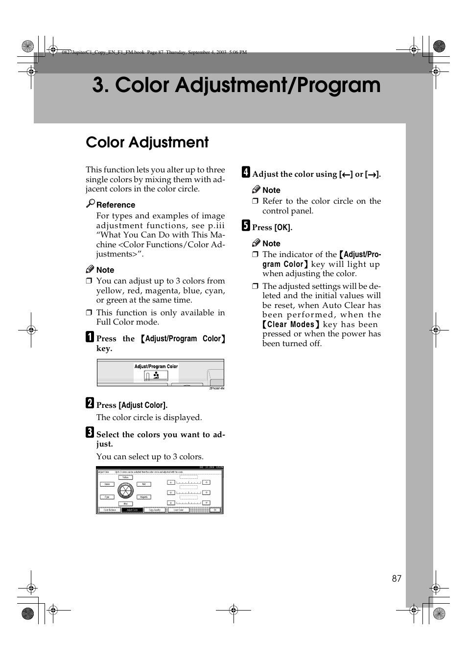 Color adjustment/program, Color adjustment | Savin DSc332 User Manual | Page 101 / 160