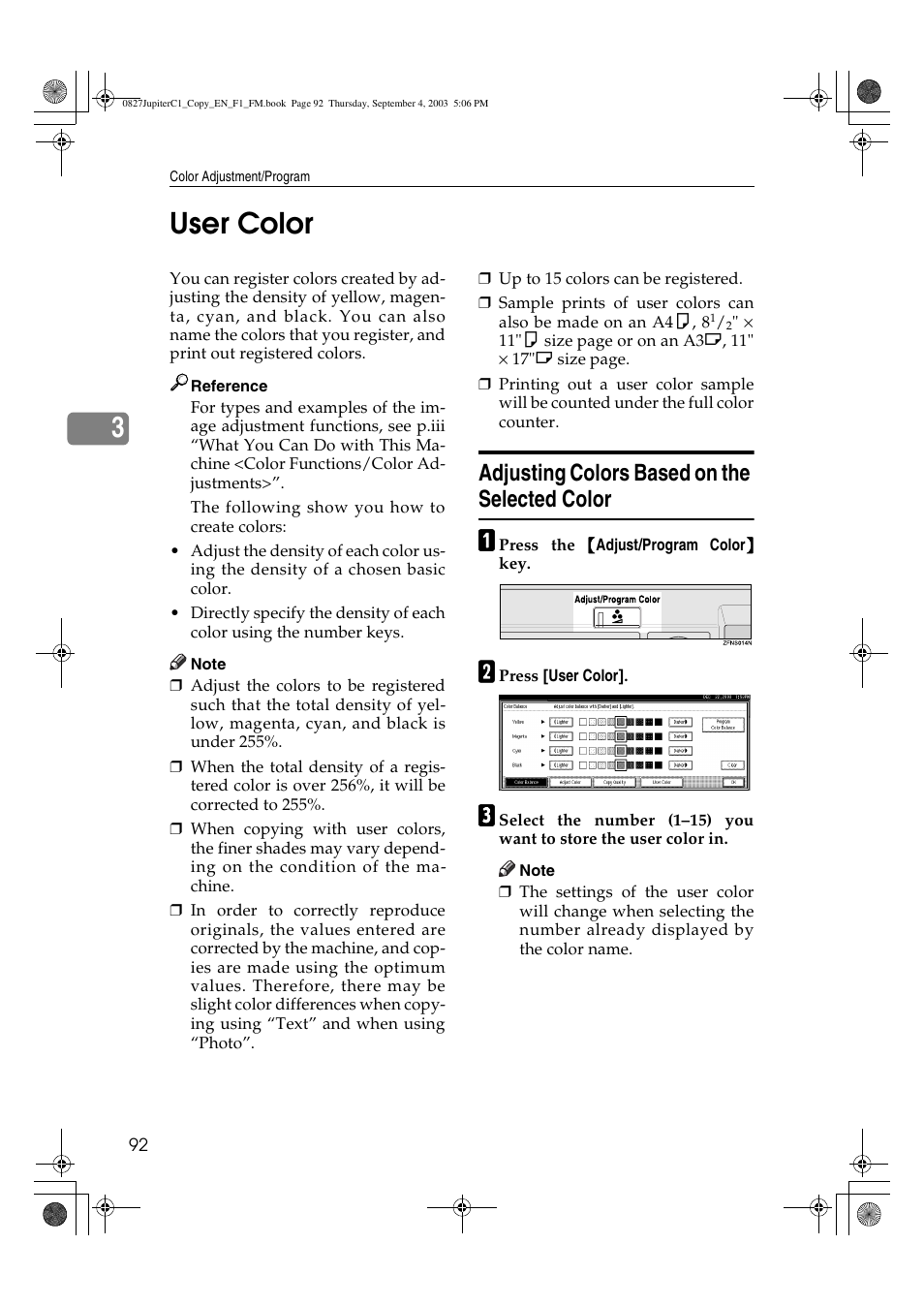 3user color, Adjusting colors based on the selected color | Savin DSc332 User Manual | Page 106 / 160