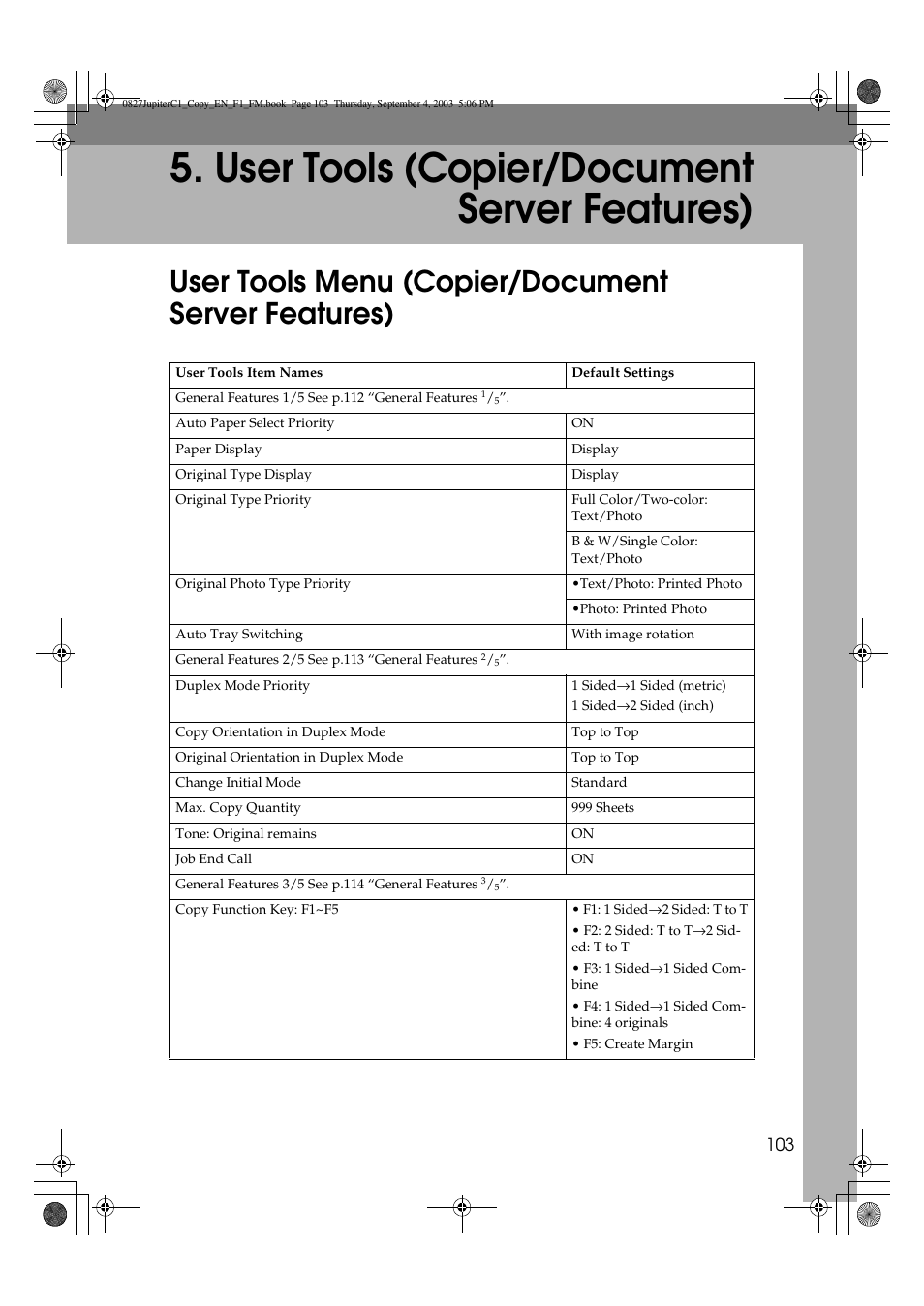 User tools (copier/document server features), User tools menu (copier/document server features) | Savin DSc332 User Manual | Page 117 / 160