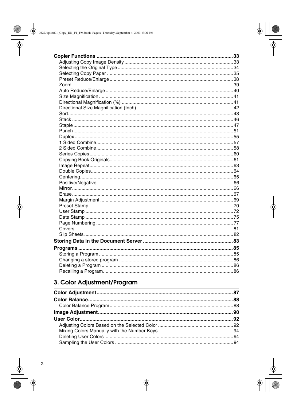 Color adjustment/program | Savin DSc332 User Manual | Page 12 / 160