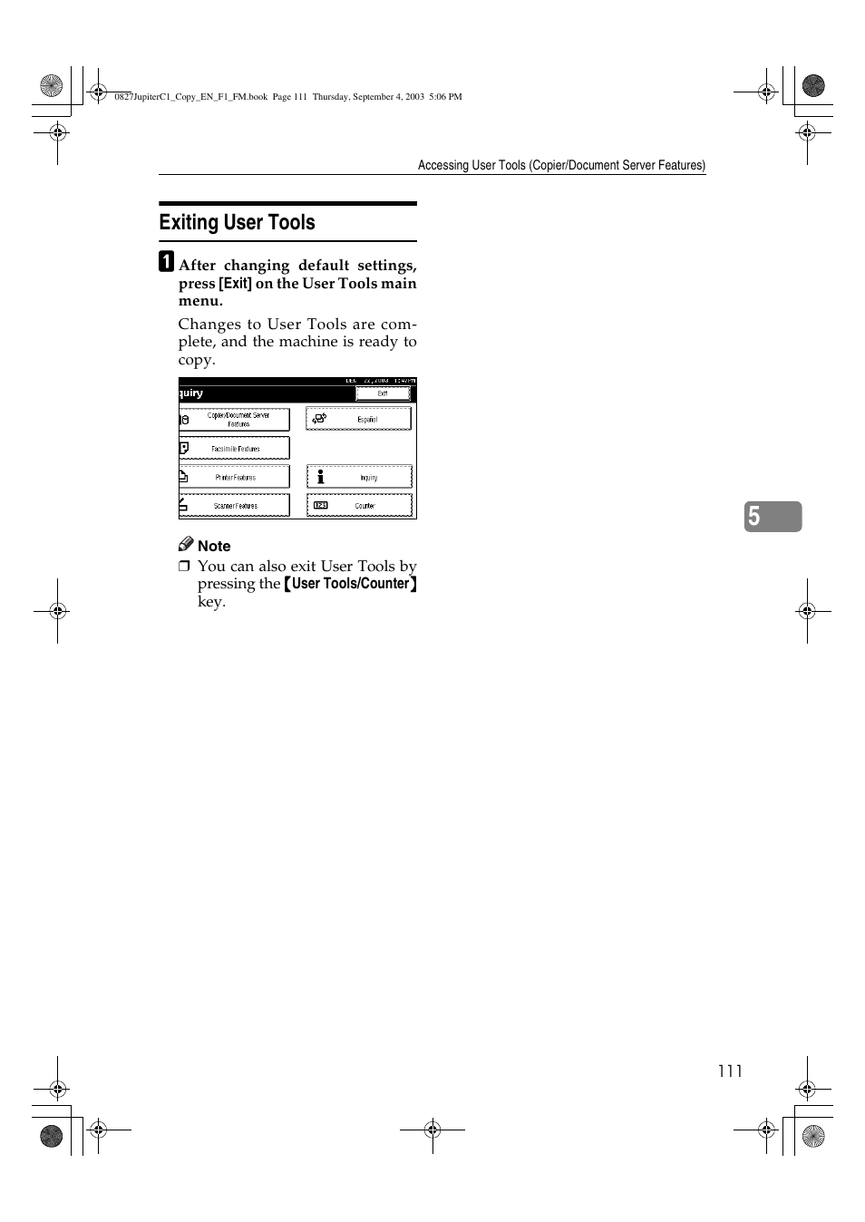 Exiting user tools | Savin DSc332 User Manual | Page 125 / 160