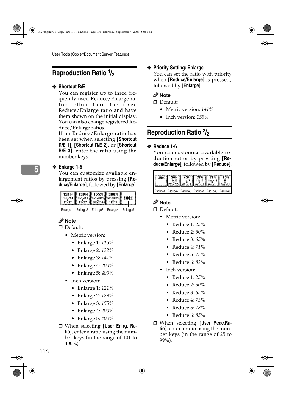 Reproduction ratio | Savin DSc332 User Manual | Page 130 / 160