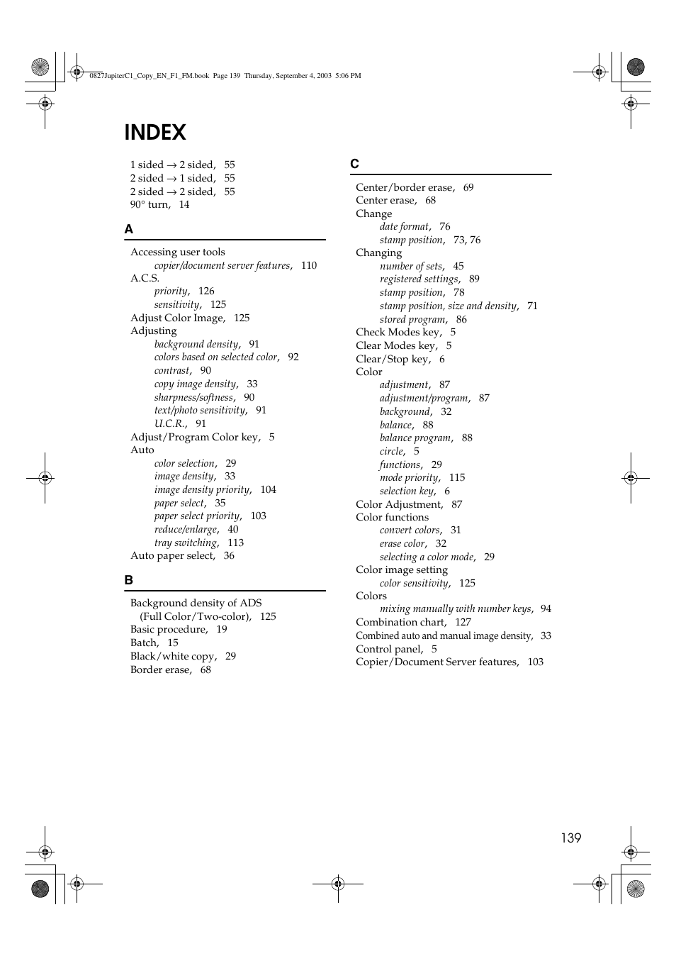 Index | Savin DSc332 User Manual | Page 153 / 160