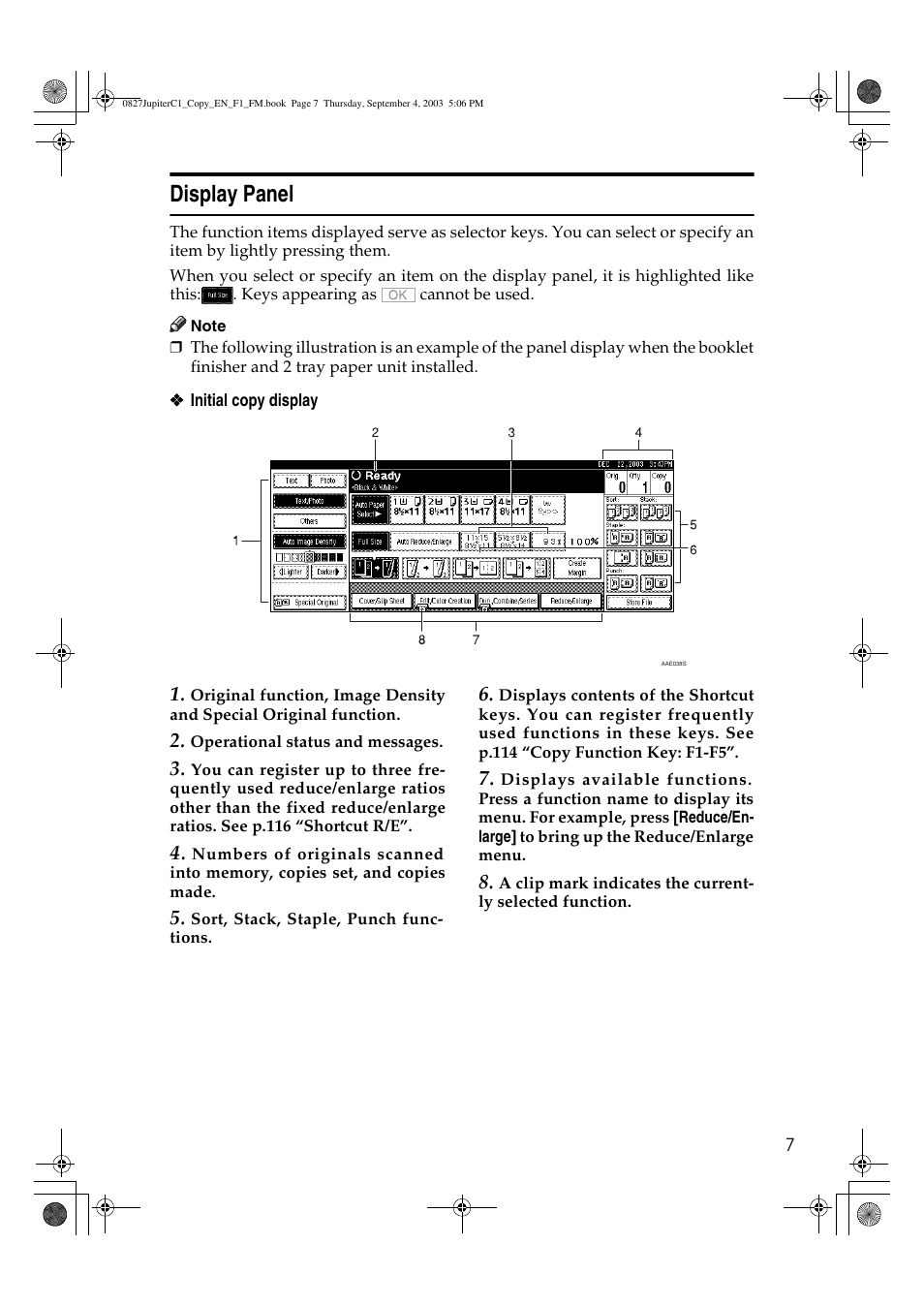 Display panel | Savin DSc332 User Manual | Page 21 / 160