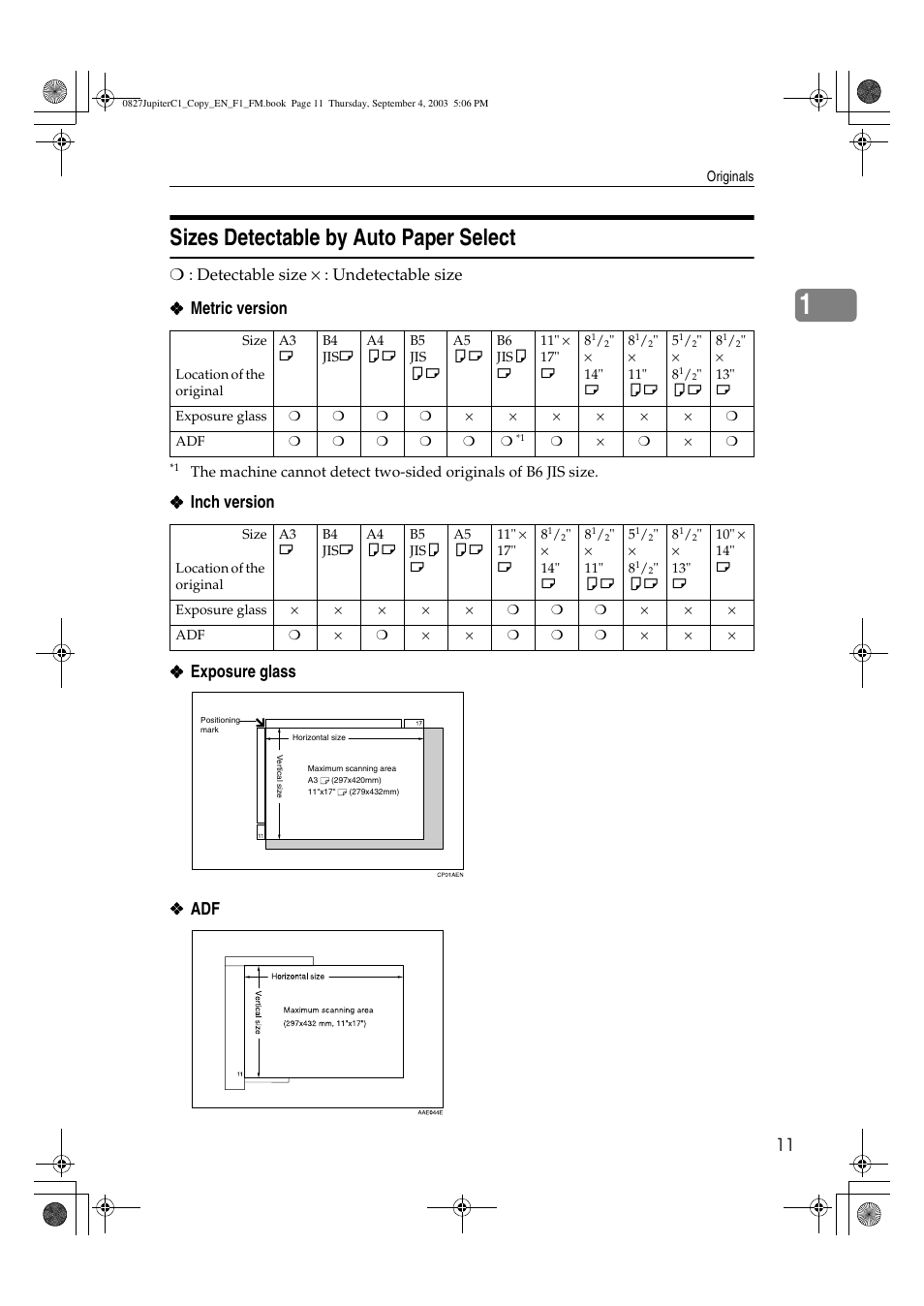 Sizes detectable by auto paper select | Savin DSc332 User Manual | Page 25 / 160