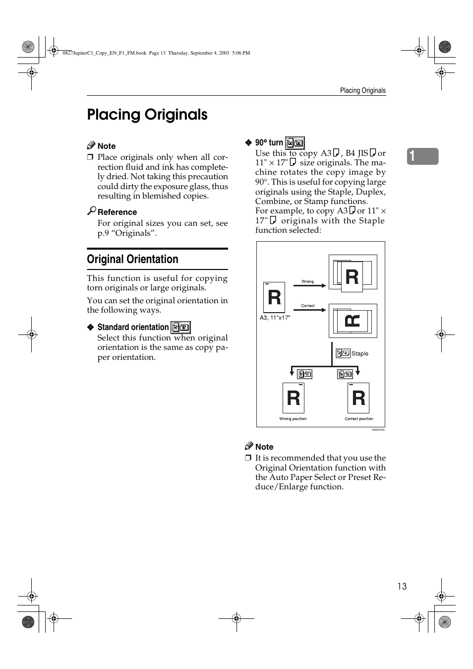 1placing originals, Original orientation | Savin DSc332 User Manual | Page 27 / 160
