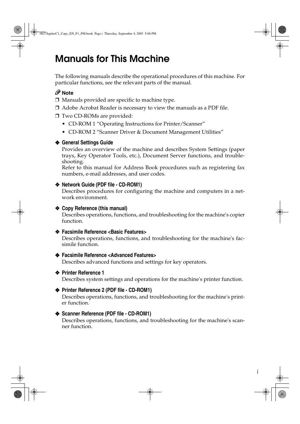 Manuals for this machine | Savin DSc332 User Manual | Page 3 / 160