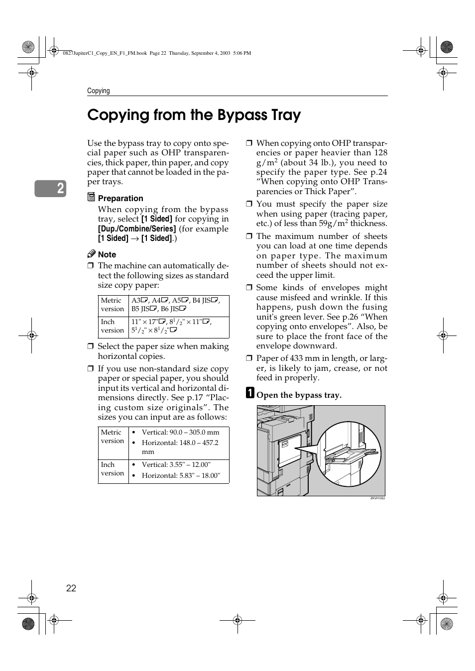 2copying from the bypass tray | Savin DSc332 User Manual | Page 36 / 160