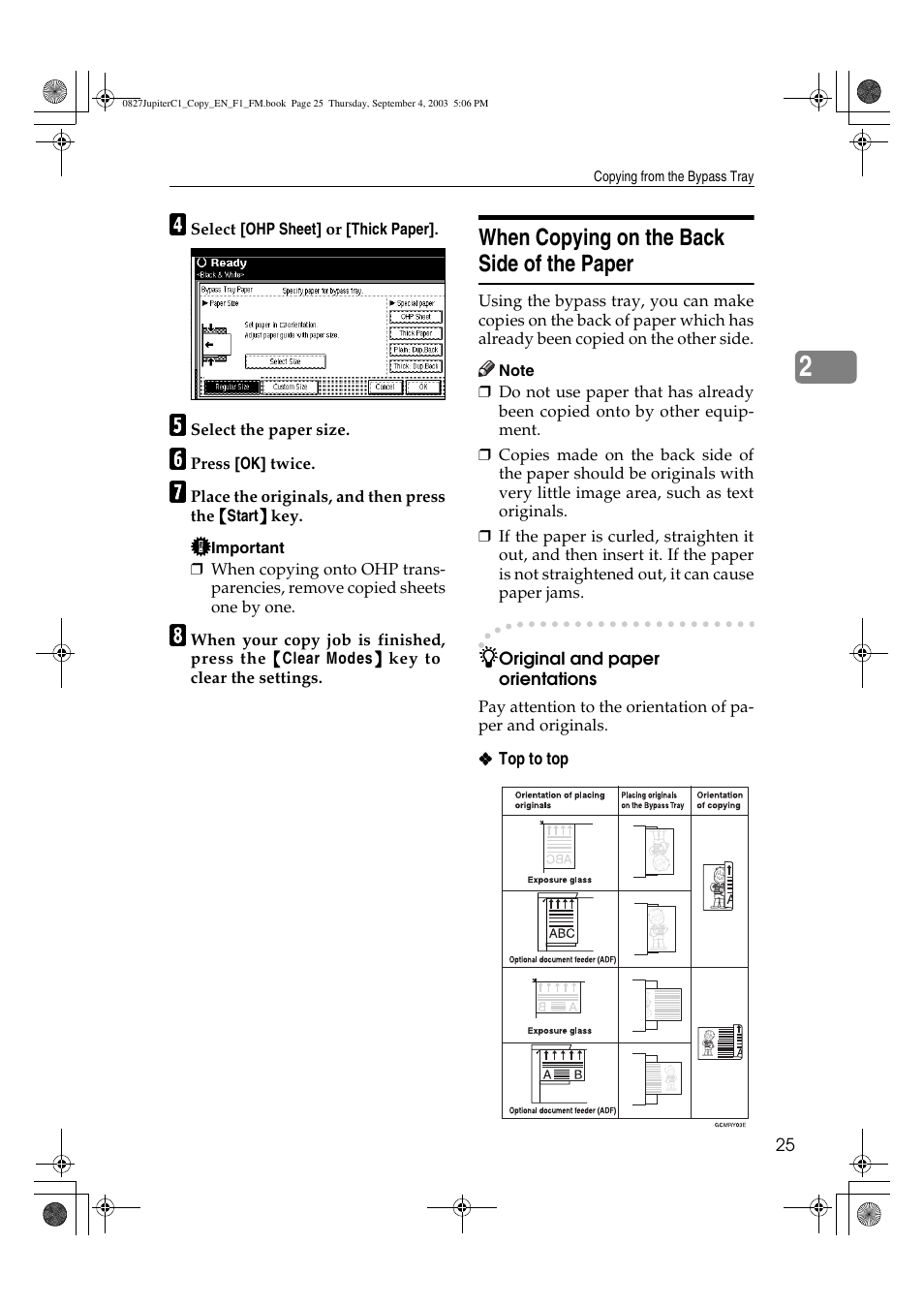 When copying on the back side of the paper | Savin DSc332 User Manual | Page 39 / 160
