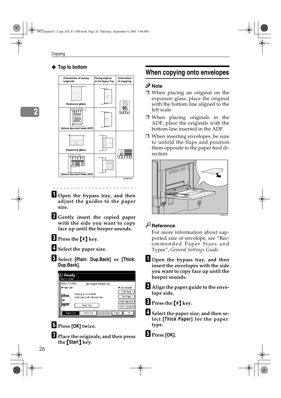 When copying onto envelopes | Savin DSc332 User Manual | Page 40 / 160