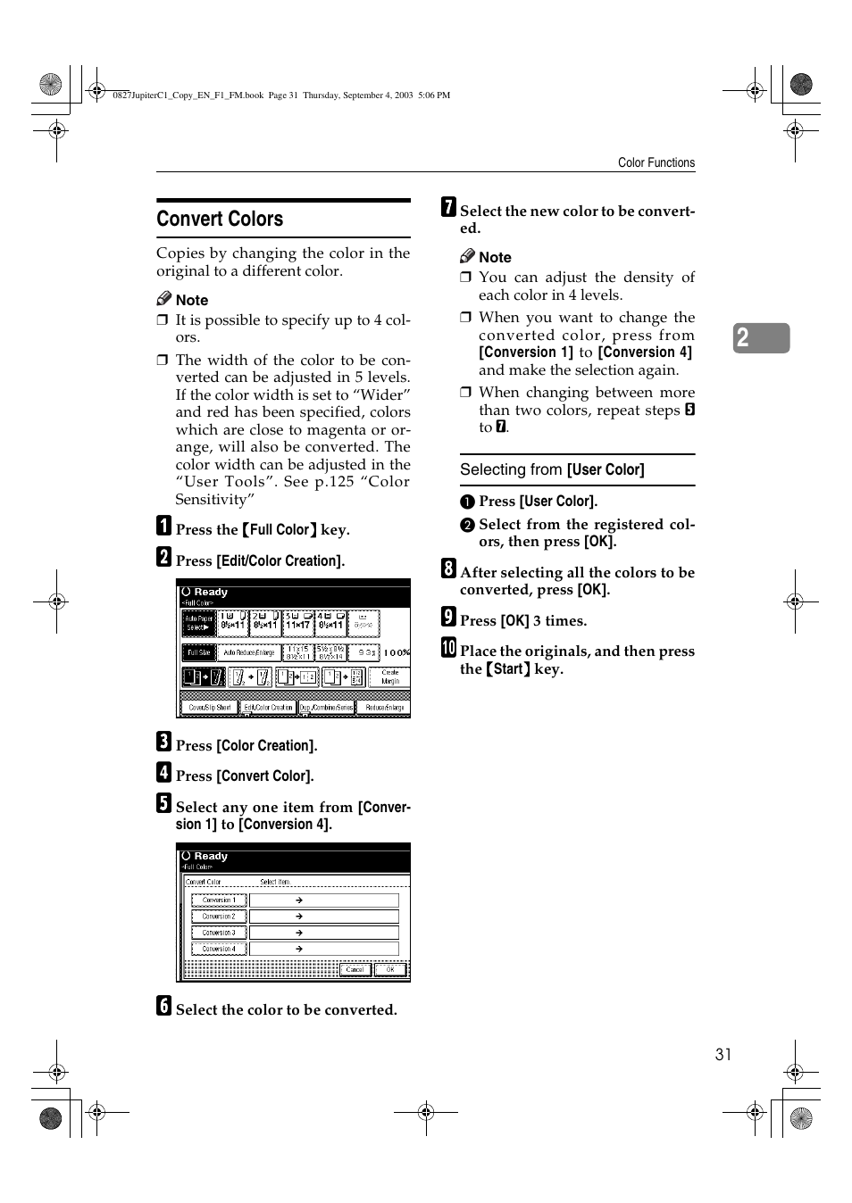 Convert colors | Savin DSc332 User Manual | Page 45 / 160