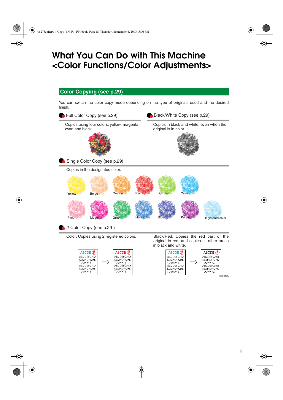 Color copying (see p.29) | Savin DSc332 User Manual | Page 5 / 160