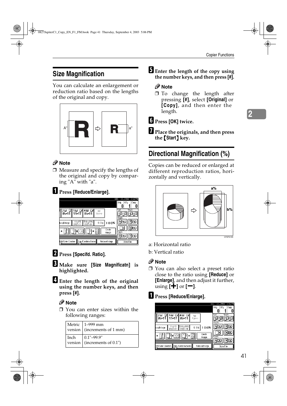 Size magnification, Directional magnification (%) | Savin DSc332 User Manual | Page 55 / 160