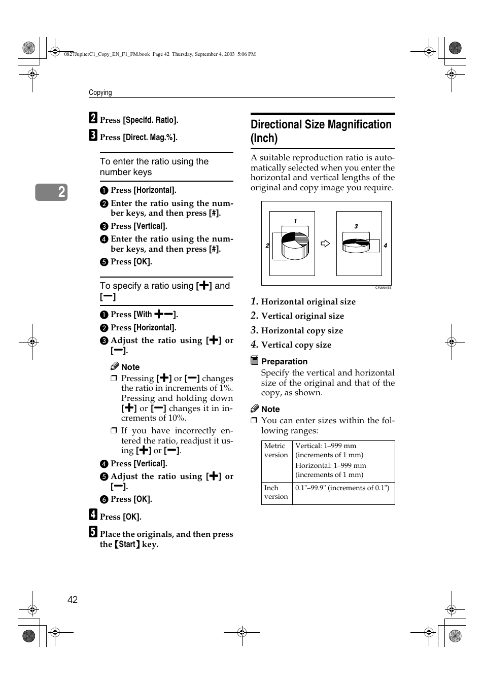 Directional size magnification (inch) | Savin DSc332 User Manual | Page 56 / 160