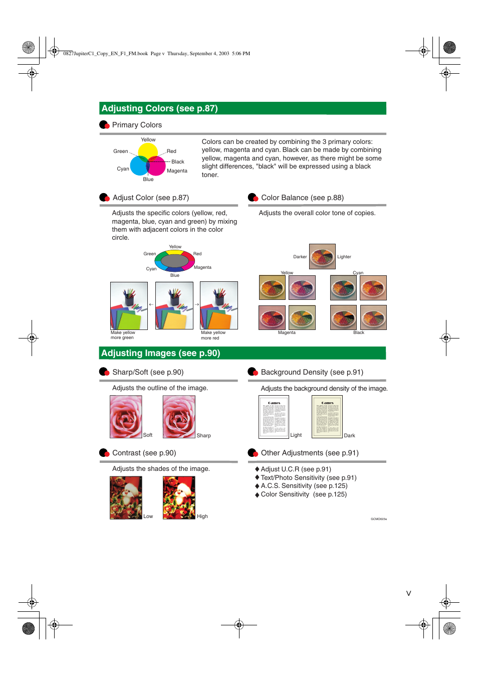 Adjusting colors (see p.87), Adjusting images (see p.90) | Savin DSc332 User Manual | Page 7 / 160