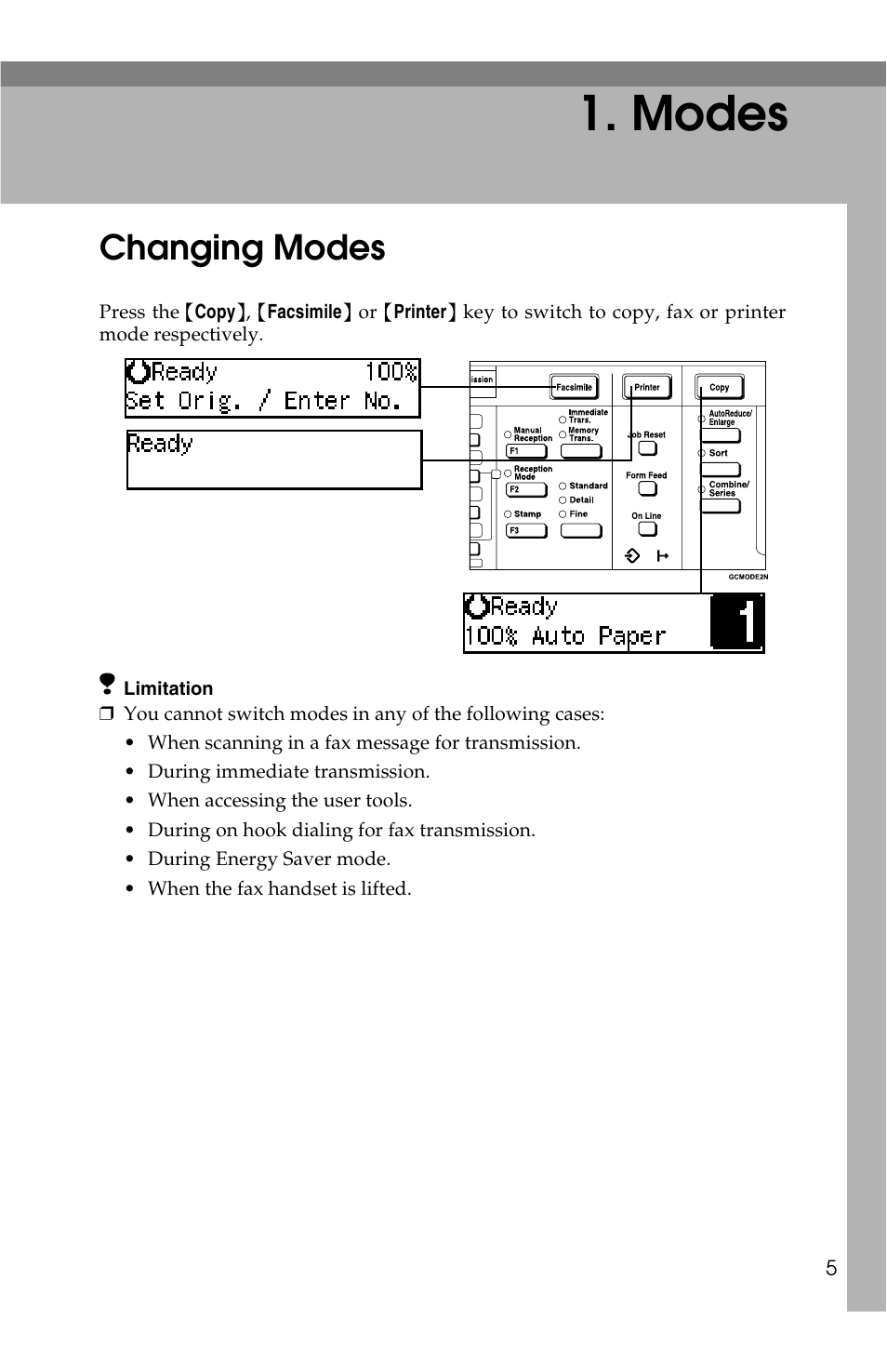 Modes, Changing modes | Savin 2518 User Manual | Page 11 / 32