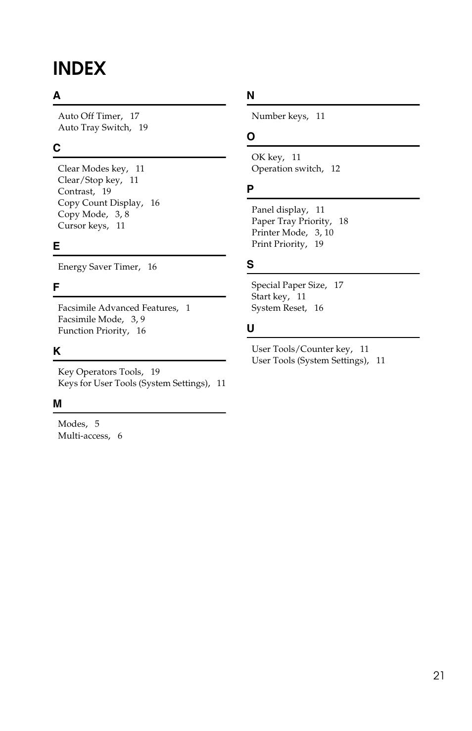 Index | Savin 2518 User Manual | Page 27 / 32