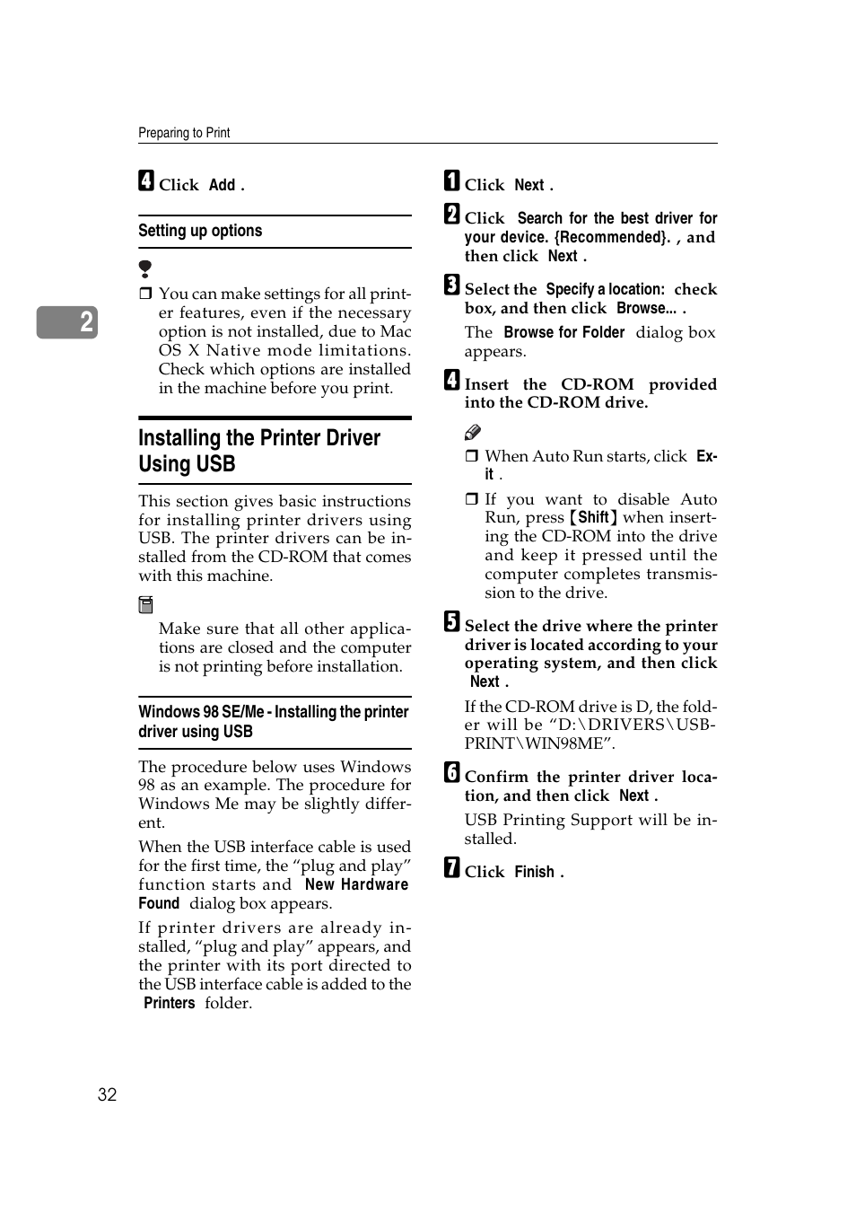 Installing the printer driver using usb | Savin 2045e User Manual | Page 38 / 52