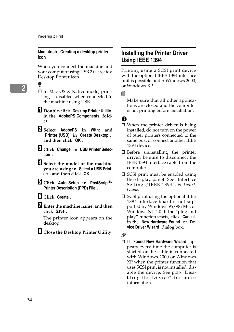 Installing the printer driver using ieee 1394 | Savin 2045e User Manual | Page 40 / 52