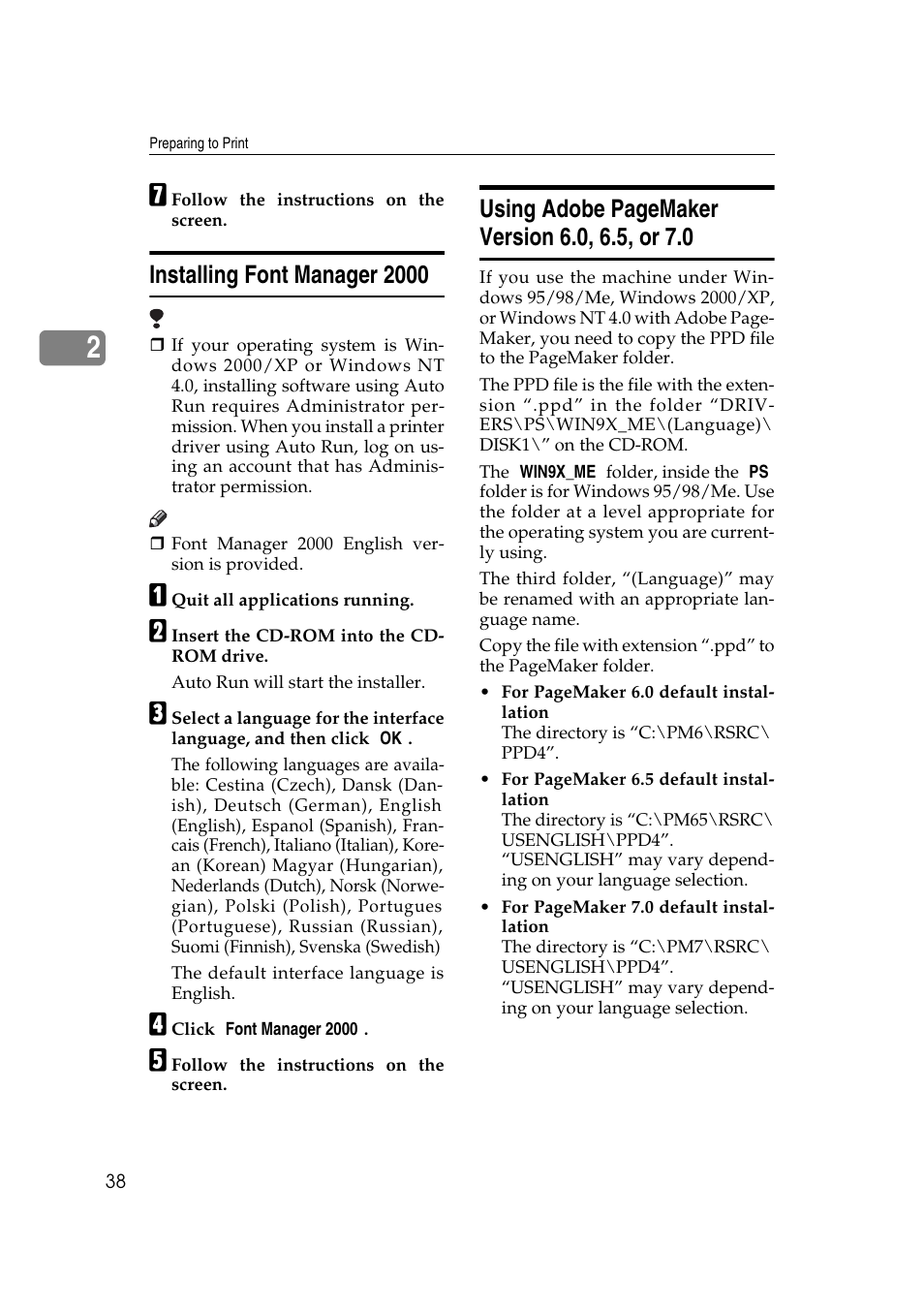 Installing font manager 2000 | Savin 2045e User Manual | Page 44 / 52