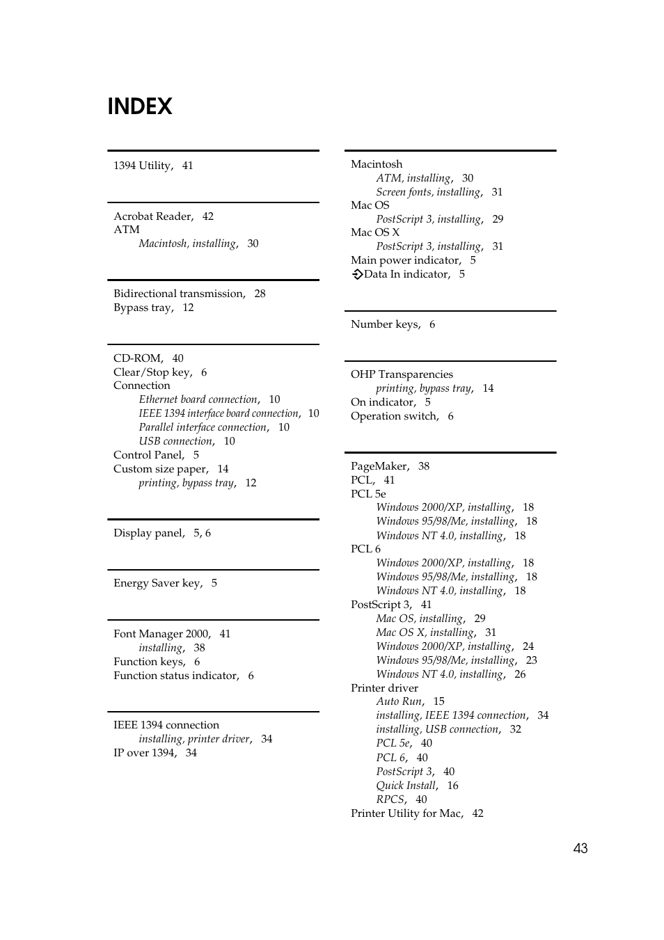 Index | Savin 2045e User Manual | Page 49 / 52