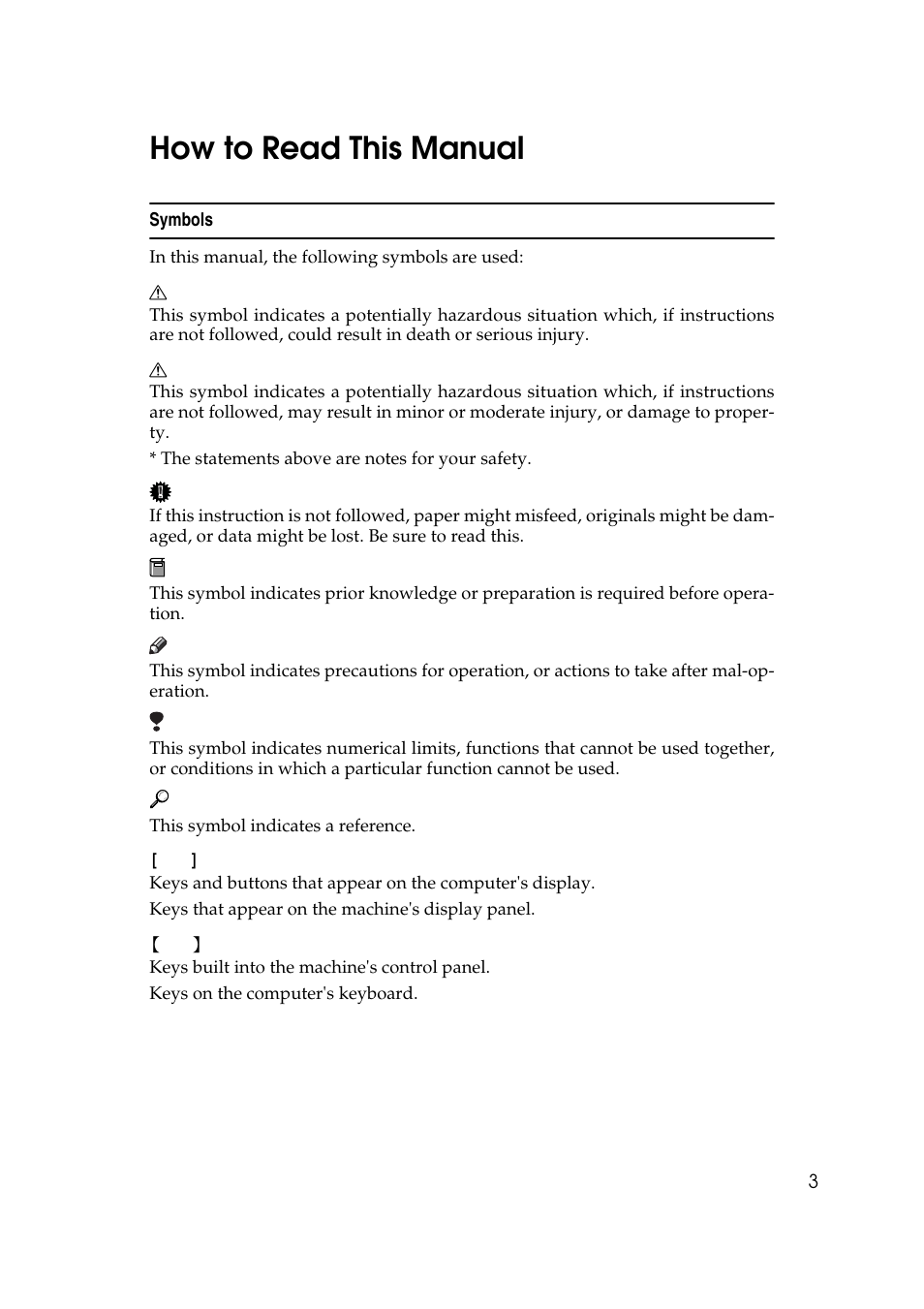 How to read this manual | Savin 2045e User Manual | Page 9 / 52