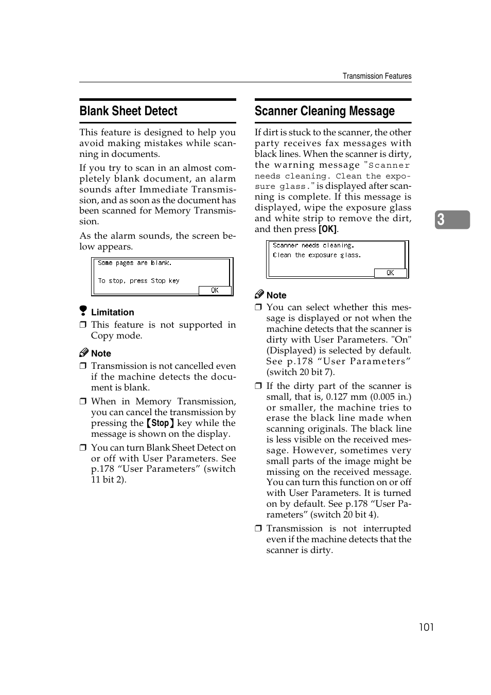 Blank sheet detect, Scanner cleaning message | Savin 3799nf User Manual | Page 113 / 320