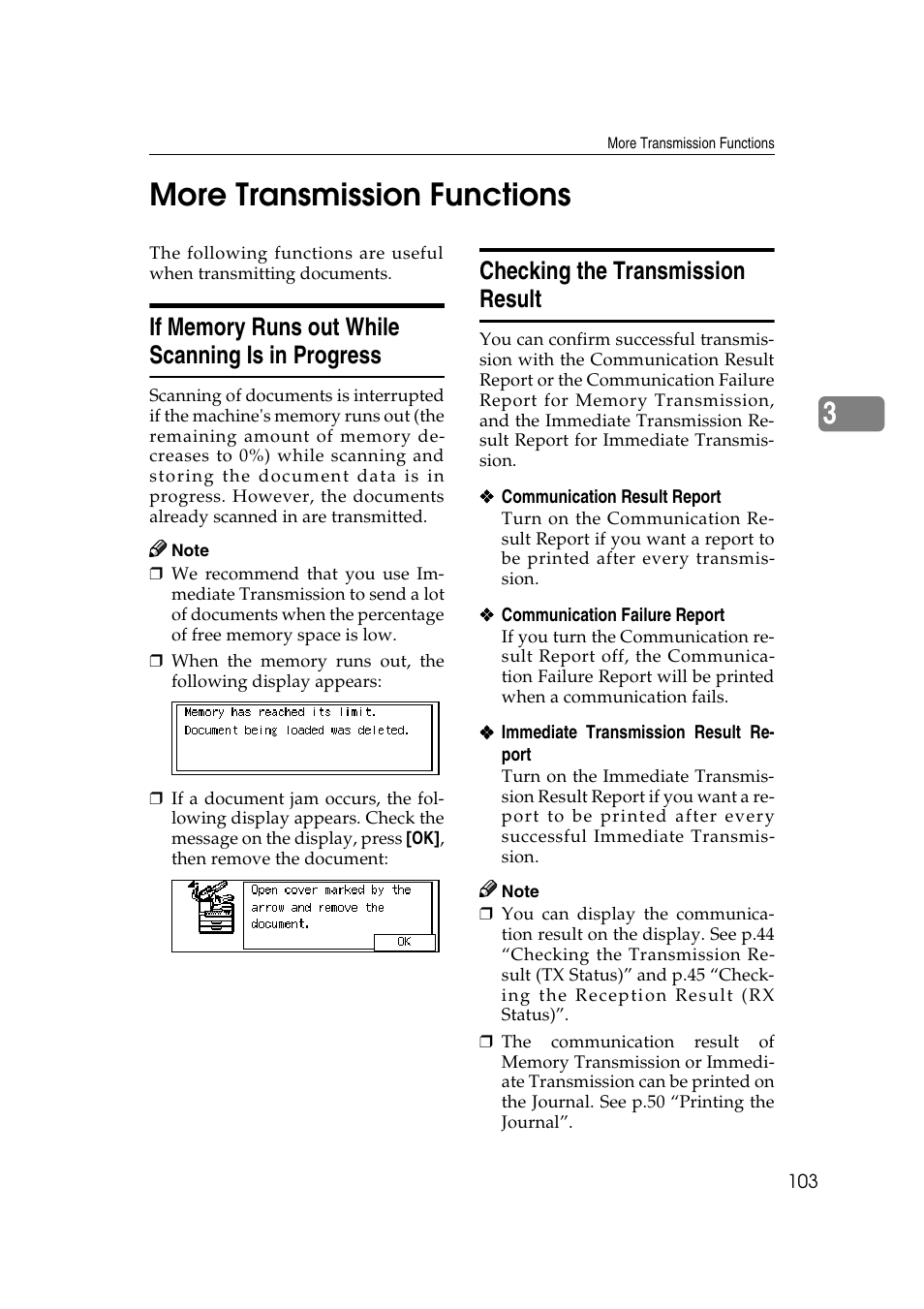 3more transmission functions, Checking the transmission result | Savin 3799nf User Manual | Page 115 / 320
