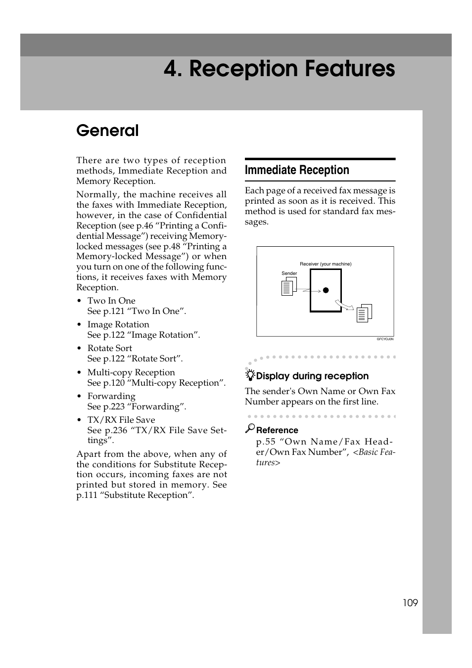 Reception features, General, Immediate reception | Savin 3799nf User Manual | Page 121 / 320