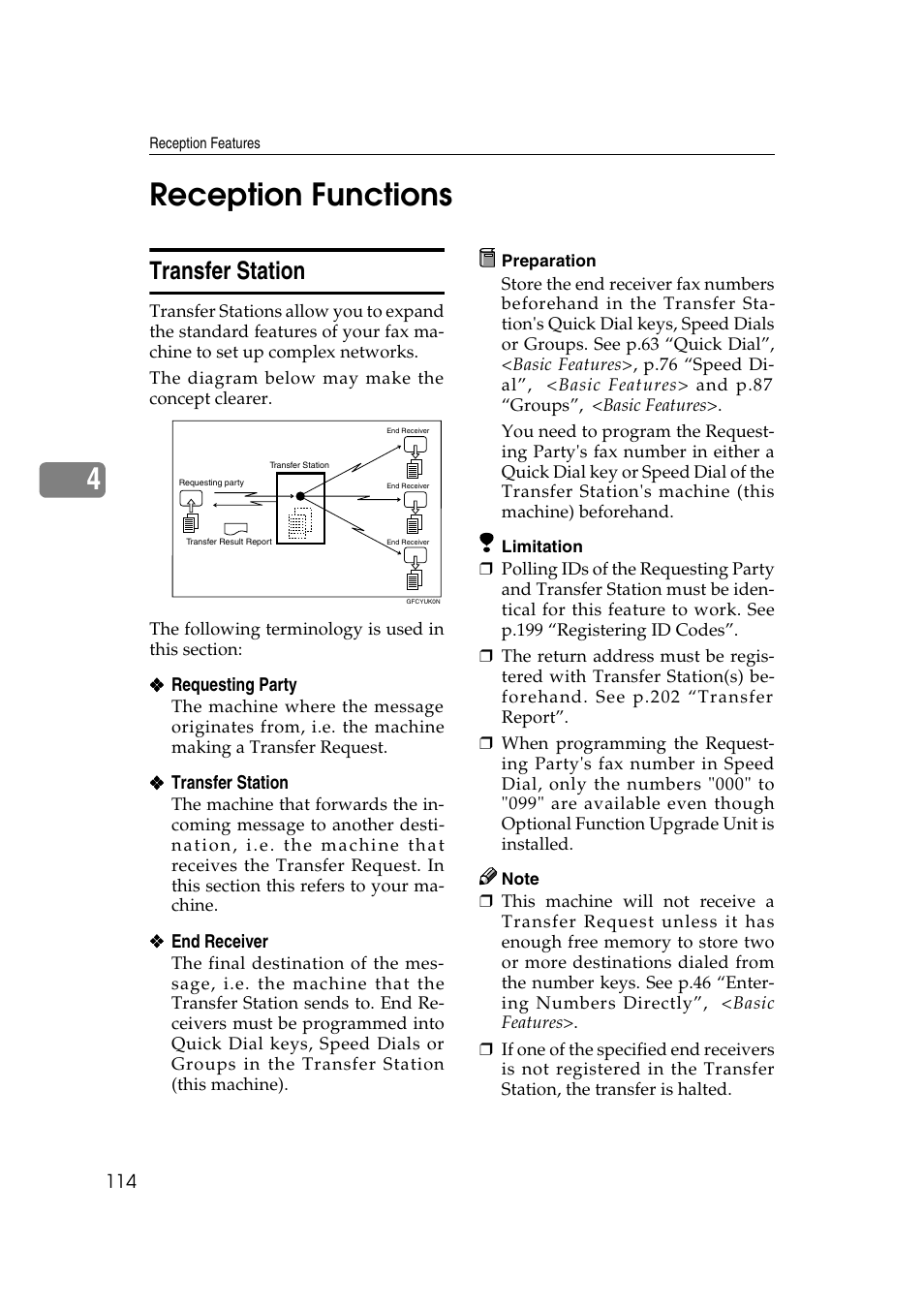 4reception functions, Transfer station | Savin 3799nf User Manual | Page 126 / 320