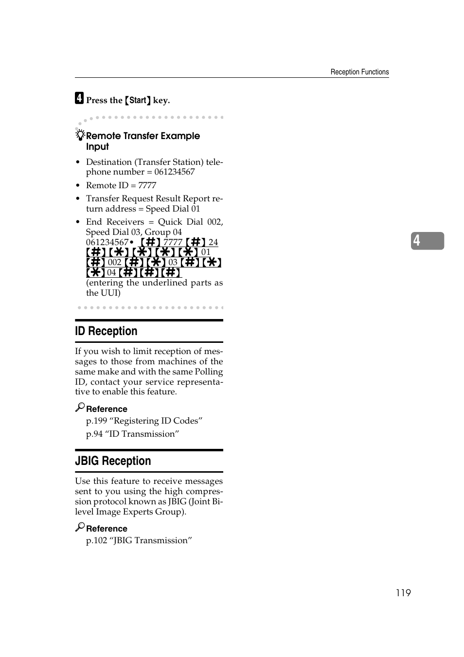Id reception, Jbig reception | Savin 3799nf User Manual | Page 131 / 320
