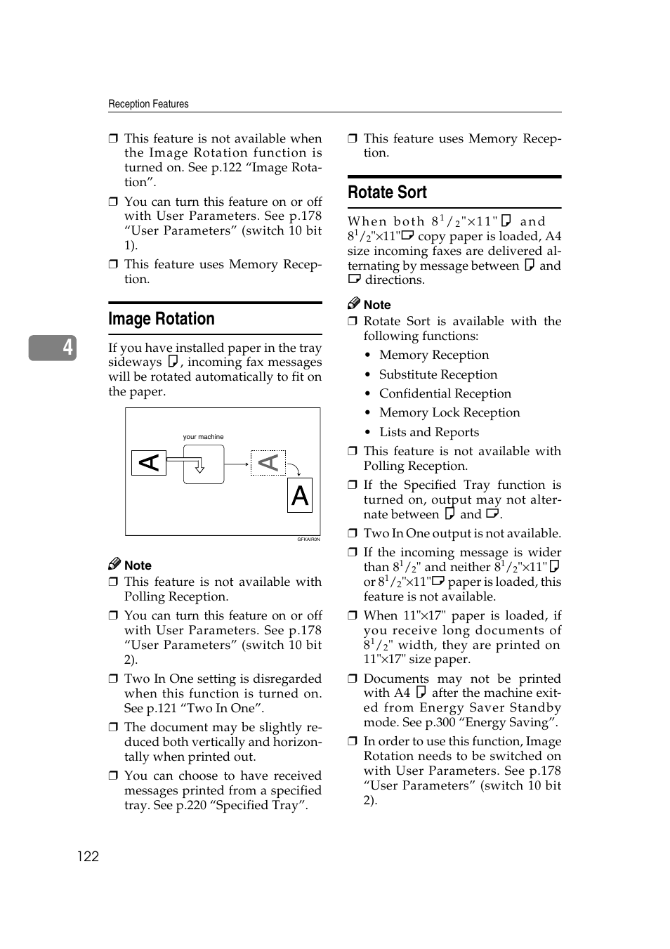 E p.122 “image rotation, E p.122 “rotate sort, Image rotation | Rotate sort | Savin 3799nf User Manual | Page 134 / 320