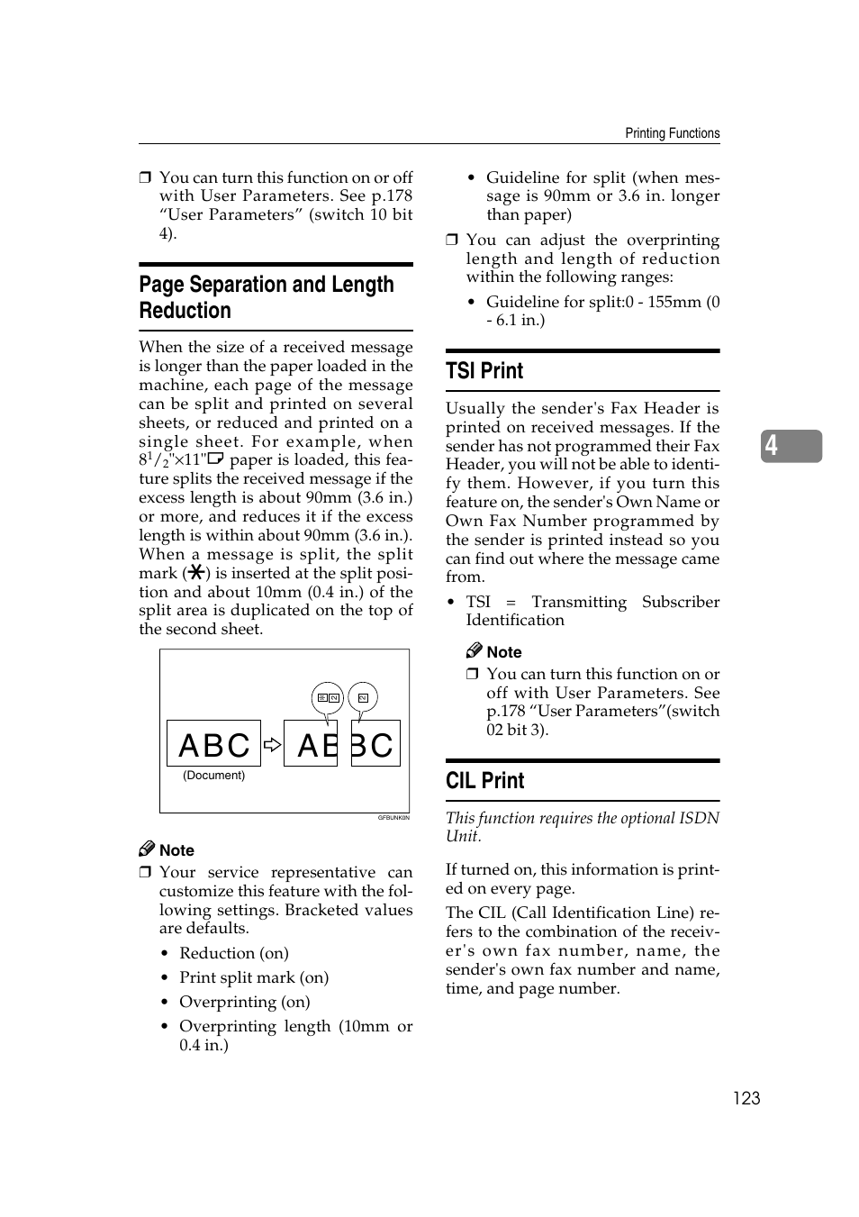 B c a b, A b c, Page separation and length reduction | Tsi print, Cil print | Savin 3799nf User Manual | Page 135 / 320