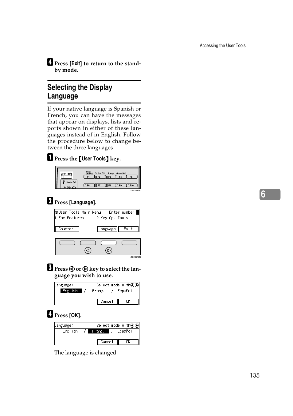 Selecting the display language | Savin 3799nf User Manual | Page 147 / 320