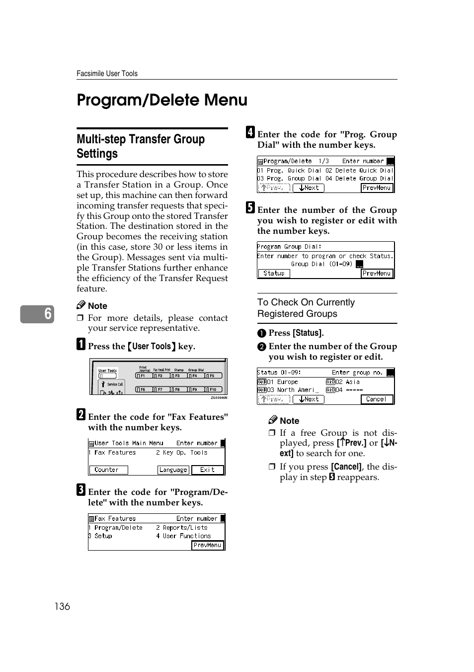6program/delete menu, Multi-step transfer group settings | Savin 3799nf User Manual | Page 148 / 320