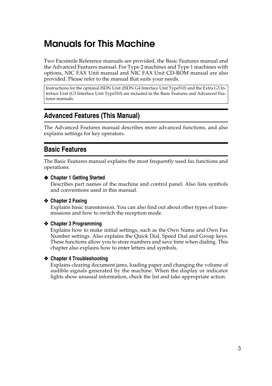 Manuals for this machine, Advanced features (this manual), Basic features | Savin 3799nf User Manual | Page 15 / 320