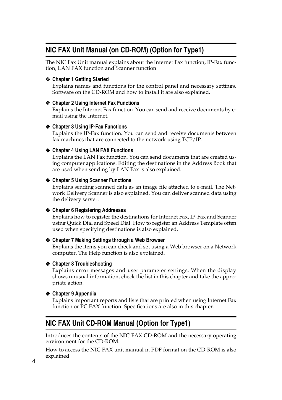Nic fax unit manual (on cd-rom) (option for type1), Nic fax unit cd-rom manual (option for type1) | Savin 3799nf User Manual | Page 16 / 320
