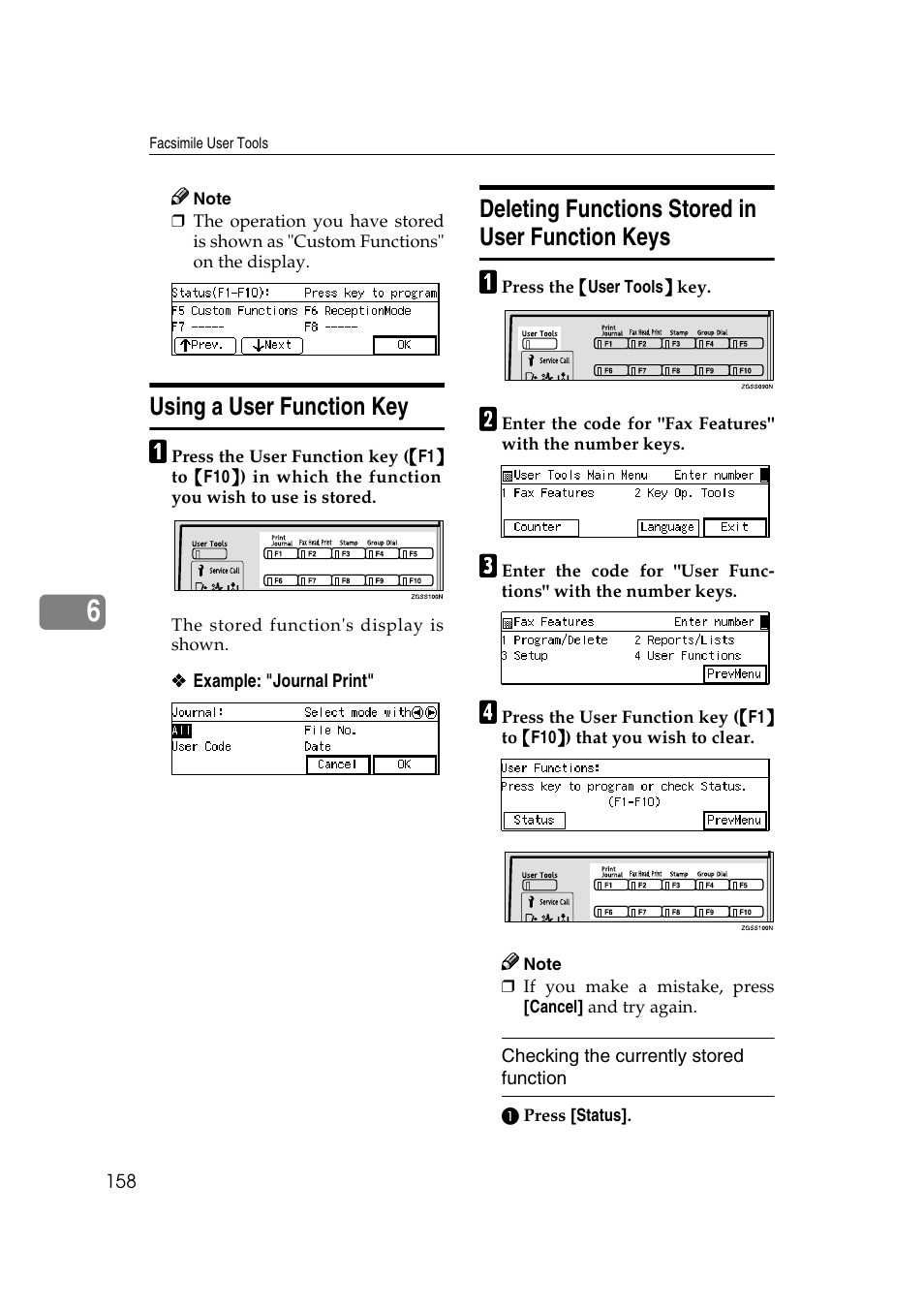 Using a user function key, Deleting functions stored in user function keys | Savin 3799nf User Manual | Page 170 / 320