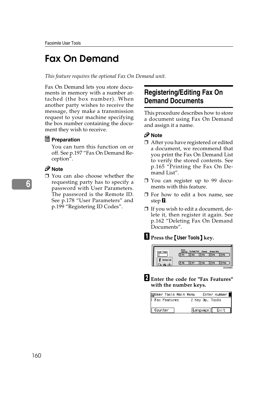 6fax on demand, Registering/editing fax on demand documents | Savin 3799nf User Manual | Page 172 / 320