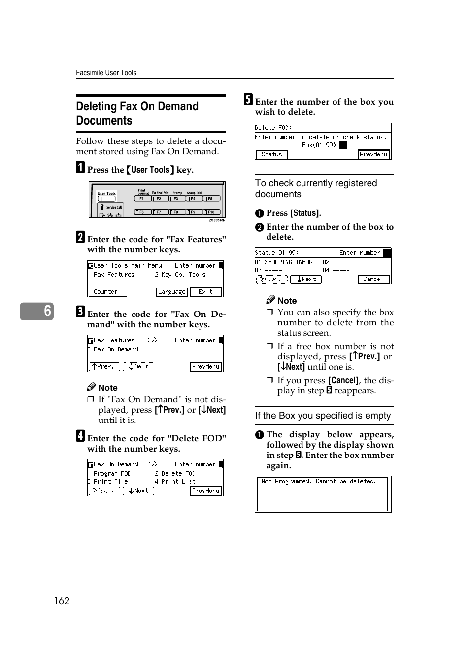 P.162 “deleting fax on de- mand docu- ments, Deleting fax on demand documents | Savin 3799nf User Manual | Page 174 / 320