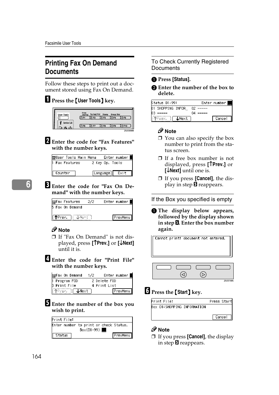 P.164 “printing fax on de- mand docu- ments, Printing fax on demand documents | Savin 3799nf User Manual | Page 176 / 320