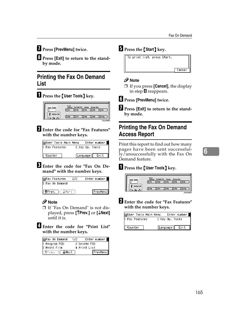 P.165 “printing the fax on de- mand list, P.165 “printing the fax on de- mand access report, Printing the fax on demand list | Printing the fax on demand access report | Savin 3799nf User Manual | Page 177 / 320